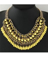 Bohemian Beads Fashion Rope and Alloy Weaving Handmade Costume Necklace - Yellow