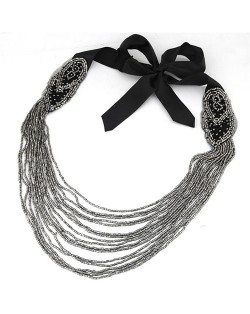 Multi-layer Mini Beads Fashion Ribbon Statement Necklace