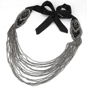 Multi-layer Mini Beads Fashion Ribbon Statement Necklace