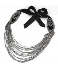 Multi-layer Mini Beads Fashion Ribbon Statement Necklace