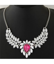 Shining Leaves and Flower Pendant Design Alloy Statement Necklace - Rose