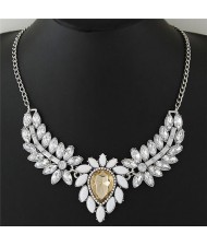 Shining Leaves and Flower Pendant Design Alloy Statement Necklace - Champagne