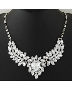 Shining Leaves and Flower Pendant Design Alloy Statement Necklace - White