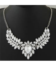 Shining Leaves and Flower Pendant Design Alloy Statement Necklace - White
