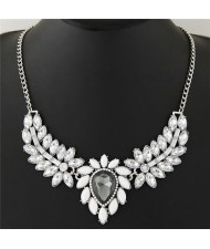 Shining Leaves and Flower Pendant Design Alloy Statement Necklace - Gray