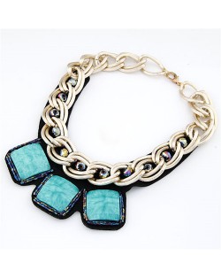Triple Square Turquoise Pendant Bold Chain Statement Necklace