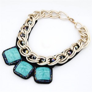 Triple Square Turquoise Pendant Bold Chain Statement Necklace