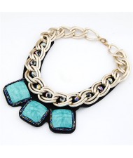 Triple Square Turquoise Pendant Bold Chain Statement Necklace