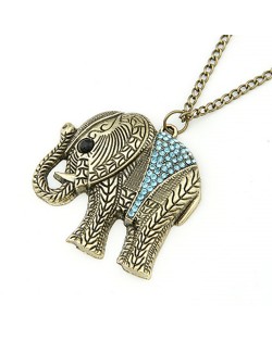 Rhinestone Embellished Vintage Elephant Costume Necklace - Blue