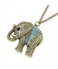 Rhinestone Embellished Vintage Elephant Costume Necklace - Blue
