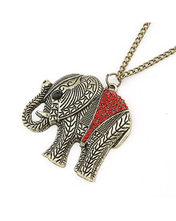 Rhinestone Embellished Vintage Elephant Costume Necklace - Red