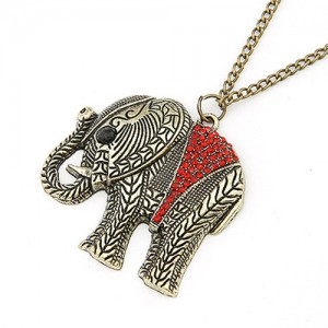Rhinestone Embellished Vintage Elephant Costume Necklace - Red