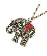 Rhinestone Embellished Vintage Elephant Costume Necklace - Red