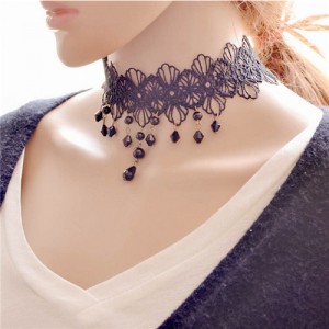 Vintage Style Black Lace Waterdrops Design Fashion Necklace