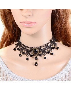Korean Fashion Hollow Floral Pattern Black Lace Necklace