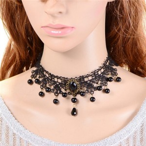 Korean Fashion Hollow Floral Pattern Black Lace Necklace