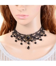 Korean Fashion Hollow Floral Pattern Black Lace Necklace