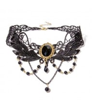 Vintage Hollow Floral Pattern with Black Peach Pendant Lace Fashion Necklet