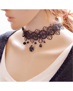 Graceful Waterdrops Pendant Hollow Black Floral Lace Necklet