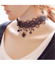Graceful Waterdrops Pendant Hollow Black Floral Lace Necklet