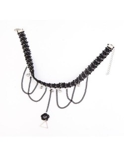 Black Beads Decorated Tassel Fashion Lace Necklace