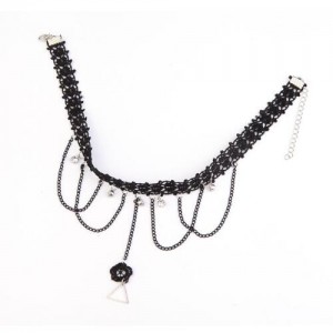 Black Beads Decorated Tassel Fashion Lace Necklace