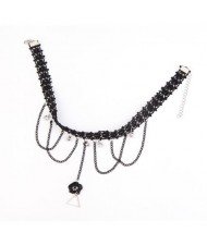Black Beads Decorated Tassel Fashion Lace Necklace