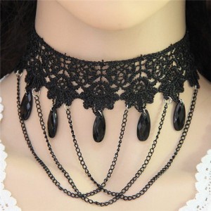 Drop Pendant Tassel Lace Fashion Necklace