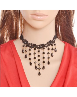 Waterdrops Tassel Fashion Black Lace Costume Necklace