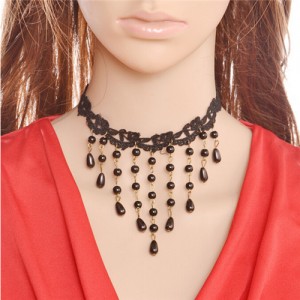 Waterdrops Tassel Fashion Black Lace Costume Necklace