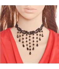 Waterdrops Tassel Fashion Black Lace Costume Necklace