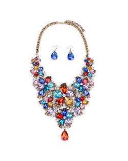 Acrylic Big Flowers Glass Beads Zinc Alloy Chunky Costume Necklace