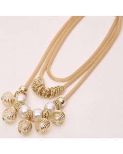 Golden Alloy Encircled Pearl Beads Fashion Multi-layer Chunky Necklace