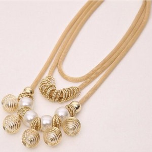 Golden Alloy Encircled Pearl Beads Fashion Multi-layer Chunky Necklace