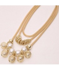 Golden Alloy Encircled Pearl Beads Fashion Multi-layer Chunky Necklace