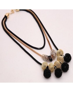 Golden Alloy Encircled Hollow Beads Fashion Black Wire Pendants Multi-layer Chunky Necklace