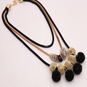 Golden Alloy Encircled Hollow Beads Fashion Black Wire Pendants Multi-layer Chunky Necklace