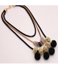 Golden Alloy Encircled Hollow Beads Fashion Black Wire Pendants Multi-layer Chunky Necklace
