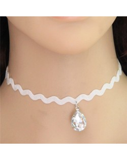 Waterdrop Resin Gem Pendant Wave Pattern Rope Fashion Necklace - White