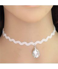 Waterdrop Resin Gem Pendant Wave Pattern Rope Fashion Necklace - White