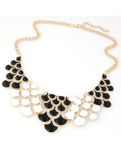 Spot-oil Glazed Fish Scales Fashion Costume Necklace - Black and White
