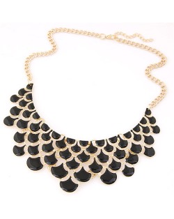 Spot-oil Glazed Fish Scales Fashion Costume Necklace - Black