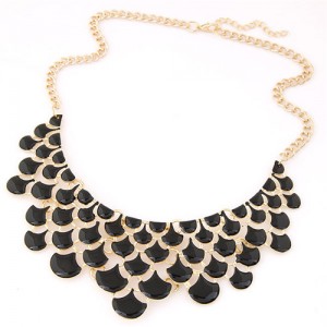 Spot-oil Glazed Fish Scales Fashion Costume Necklace - Black