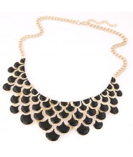 Spot-oil Glazed Fish Scales Fashion Costume Necklace - Black