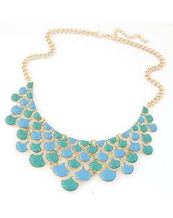 Spot-oil Glazed Fish Scales Fashion Costume Necklace - Blue