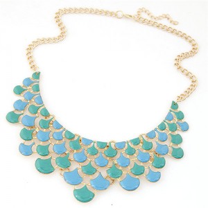 Spot-oil Glazed Fish Scales Fashion Costume Necklace - Blue