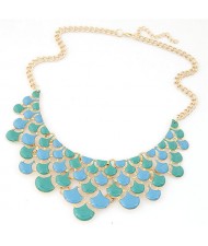 Spot-oil Glazed Fish Scales Fashion Costume Necklace - Blue