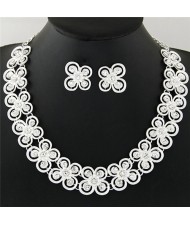 Rhinestones Inlaid Graceful Butterflies Pattern Statement Necklace and Earrings Set - Silver