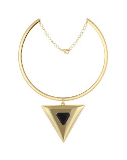 Resin Gem Inlaid Triangle Pendant Golden Alloy Statement Necklace