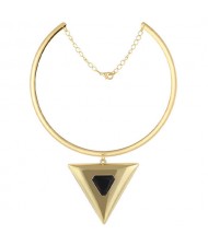 Resin Gem Inlaid Triangle Pendant Golden Alloy Statement Necklace